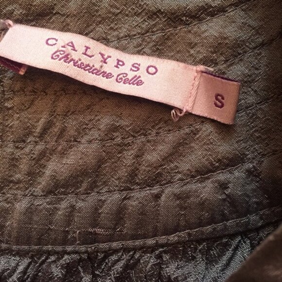 CALYPSO DRESS SHIFT PURPLE CRINKLE SILK SHORT SLEEVE POCKETS Size 4 - Picture 5 of 6